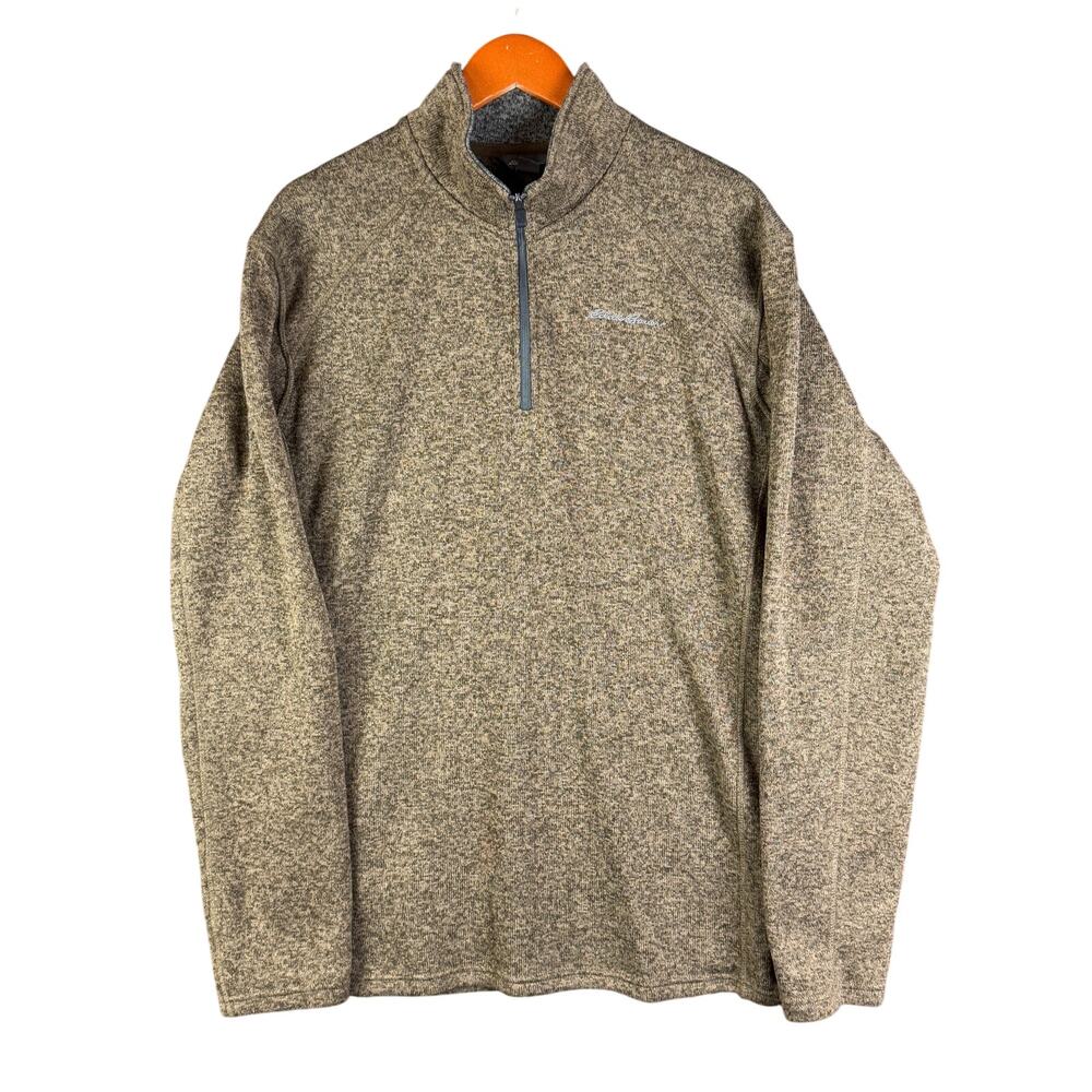 Eddie Bauer Half Zip Fleece Sweater Long Sleeve Straight Hem Brown Mens XL-TALL